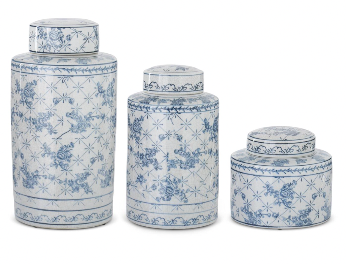 Blue & White Floral Ceramic Canister Ginger Jars