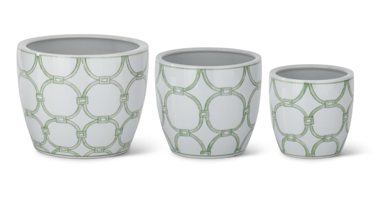 Green & White Chain Link Ceramic Pots