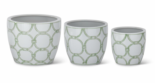 Green & White Chain Link Ceramic Pots