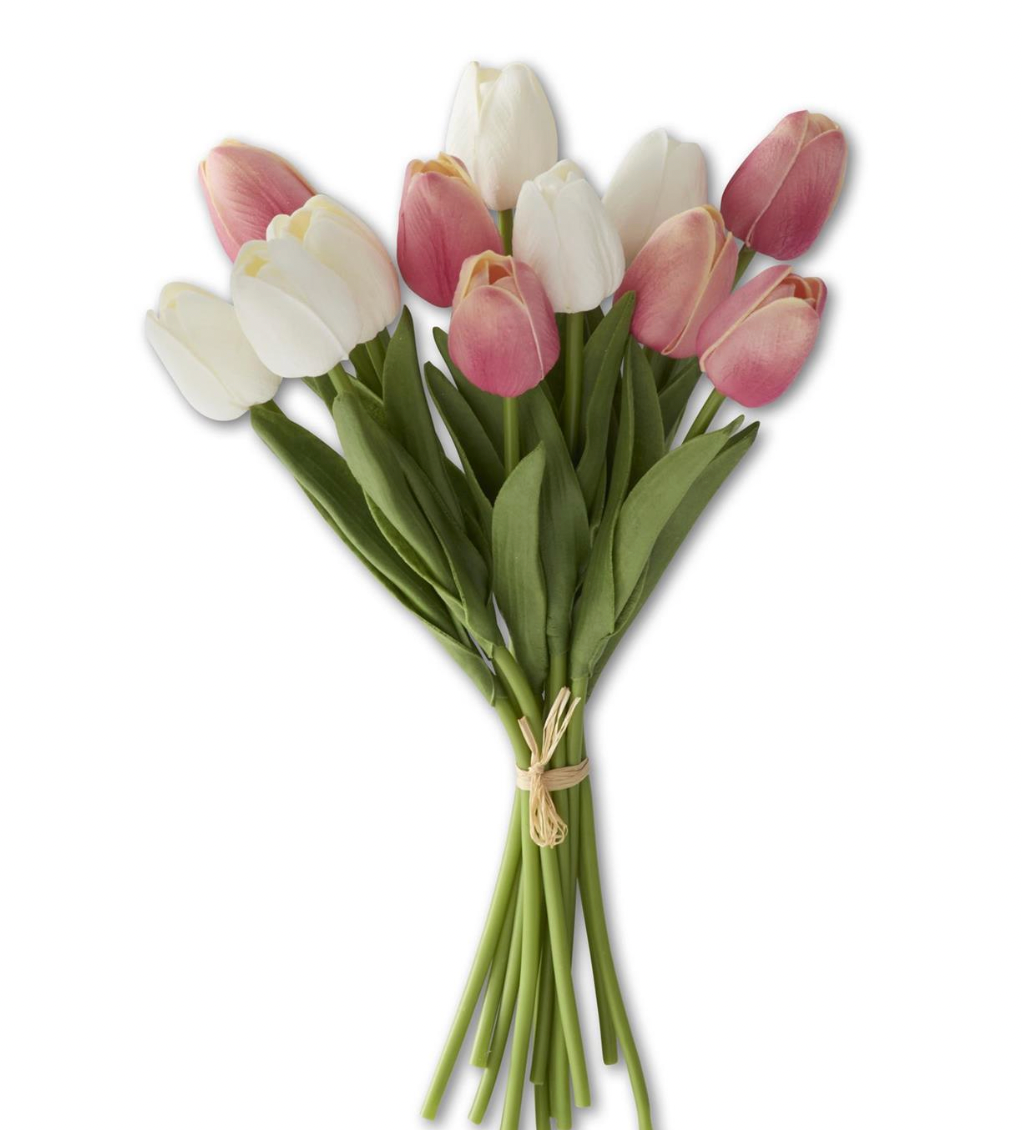 13" Mauve & White Real Touch Mini Tulip Bundle- (12 Stems)