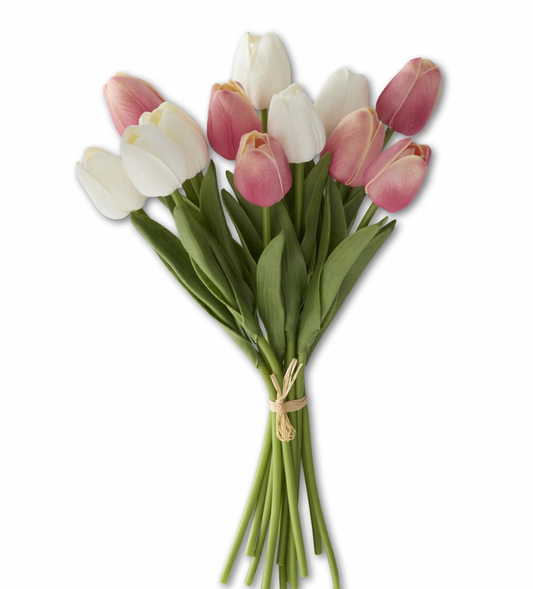 13" Mauve & White Real Touch Mini Tulip Bundle- (12 Stems)