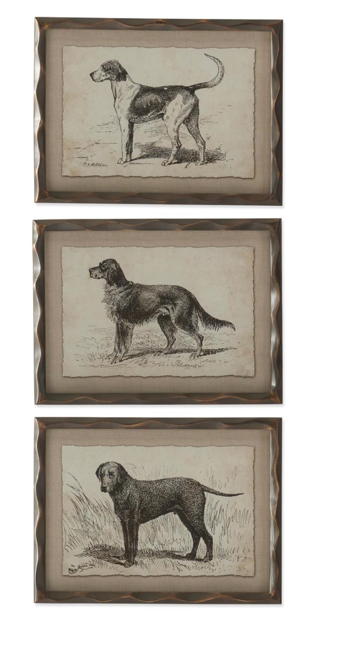11.75" Ornate Brown Wood Framed Dog Print