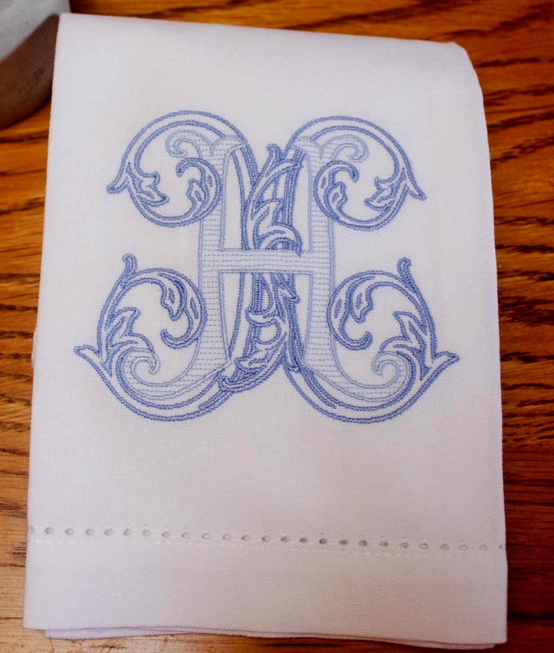 Vintage Vine Initial Hemstitch Tea Towel