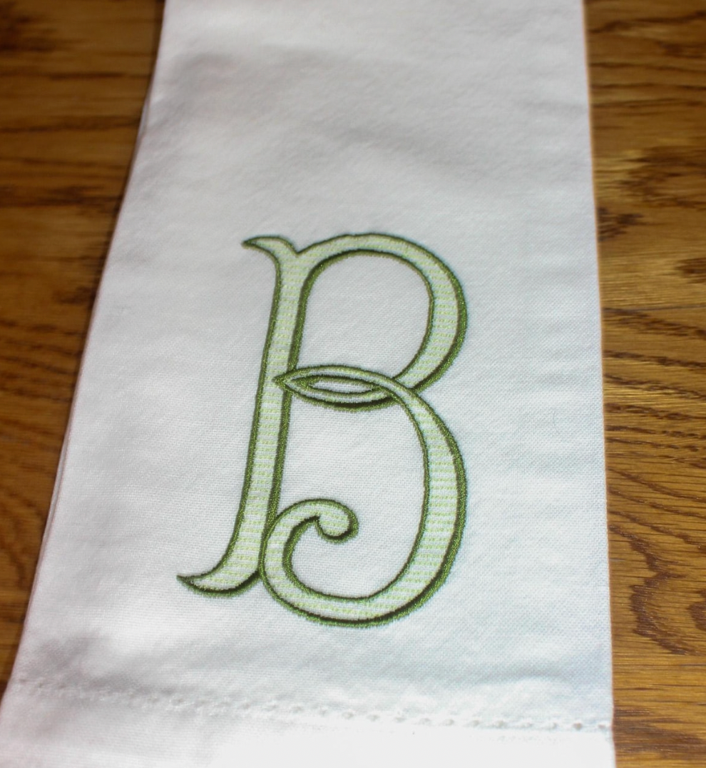 Ribbon Initial Hemstitch Tea Towel