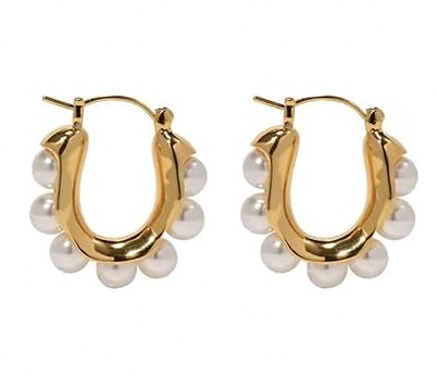 Gold Pearl Hoop Earrings