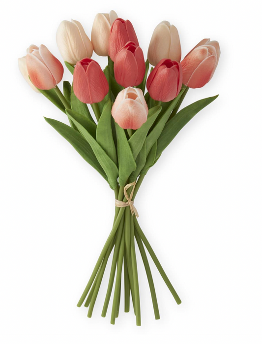 Coral & Peach Real Touch Mini Tulip Bundle 13" (12 Stems)