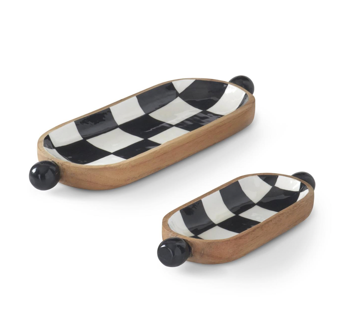 Checkered Enameled Oval Wood Trays