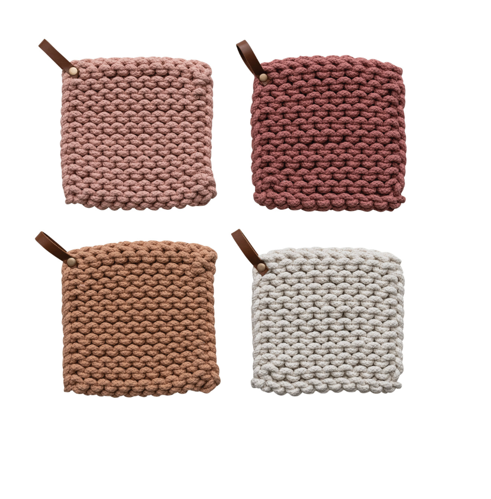 Crochet Pot Holder w/ Leather Loop