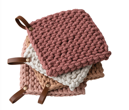 Crochet Pot Holder w/ Leather Loop