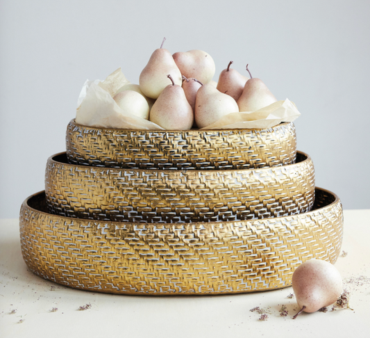 Decorative Galvanized Metal Basket Weave Trays - Gold Finish