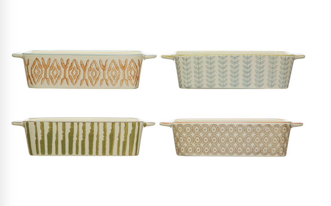 Hand Stamped Stoneware Patterned Baker