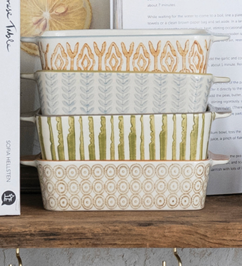 Hand Stamped Stoneware Patterned Baker