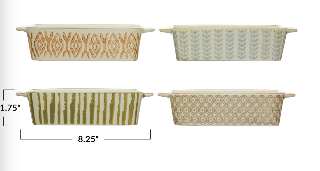 Hand Stamped Stoneware Patterned Baker