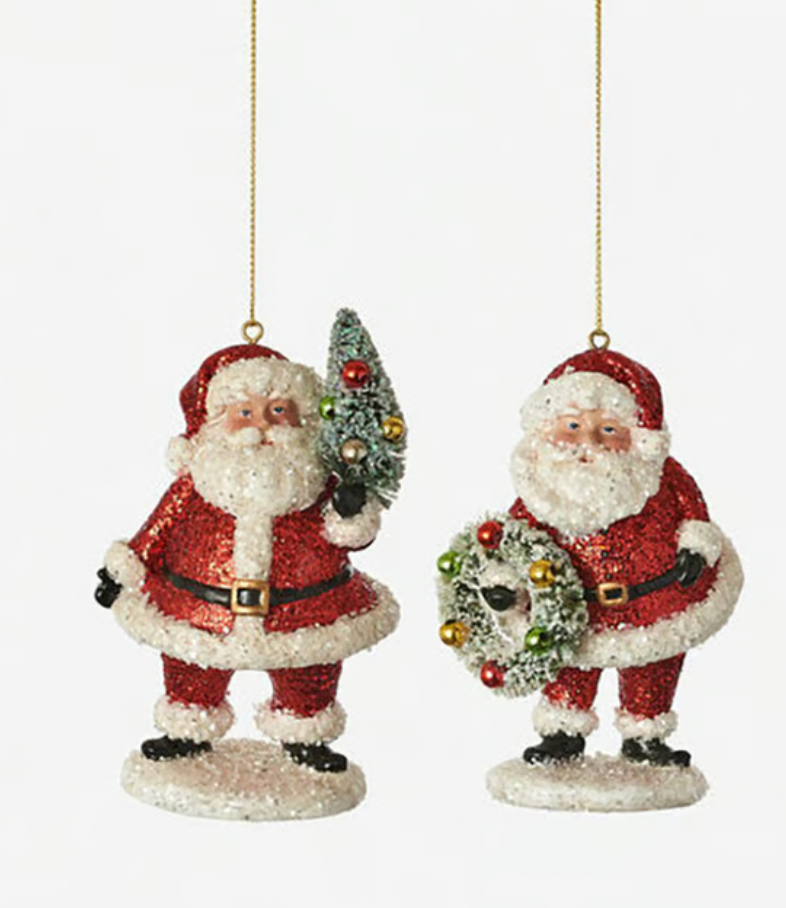 Red Glitter Santa Ornament