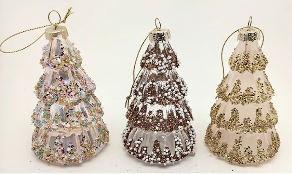 Neutral Glitter Tree Glass Ornament