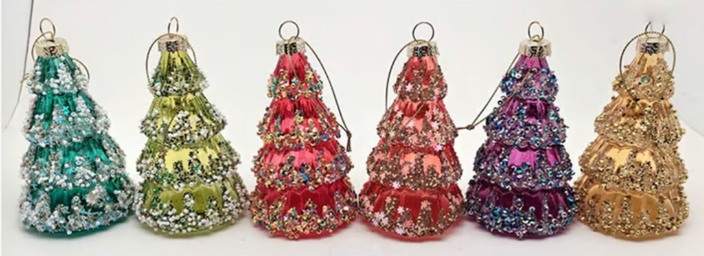 Colorful Trees Glitter Glass Ornament