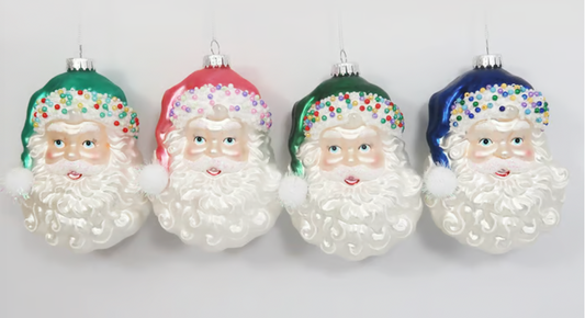 Fancy Santa Glass Ornament 5.5"