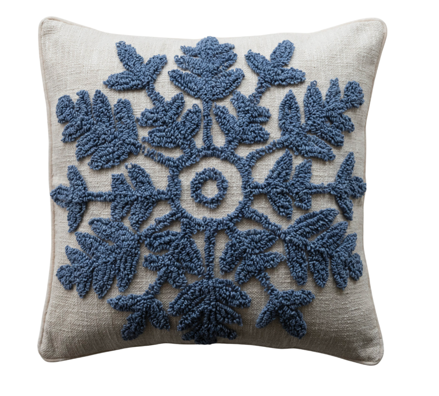 Blue Snowflake 20" Pillow & Velvet Piping
