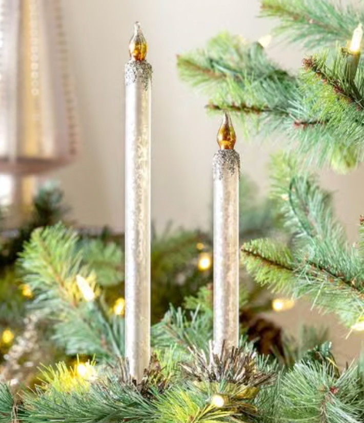 Frosted Ivory Glass Taper Candle Clip on Ornament, Set of 2