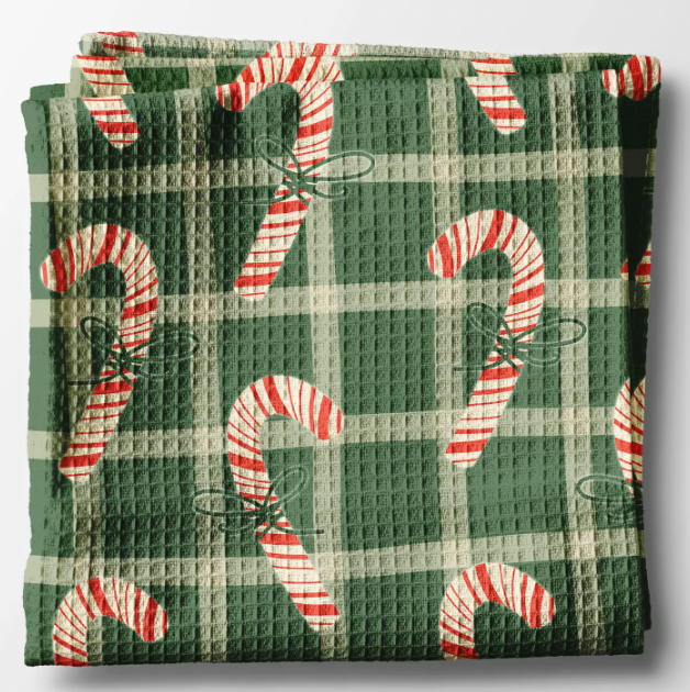 Candy Cane Retro Waffle Weave Towel