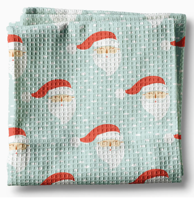 Santa Blue Whimsical Towel Waffle Weave