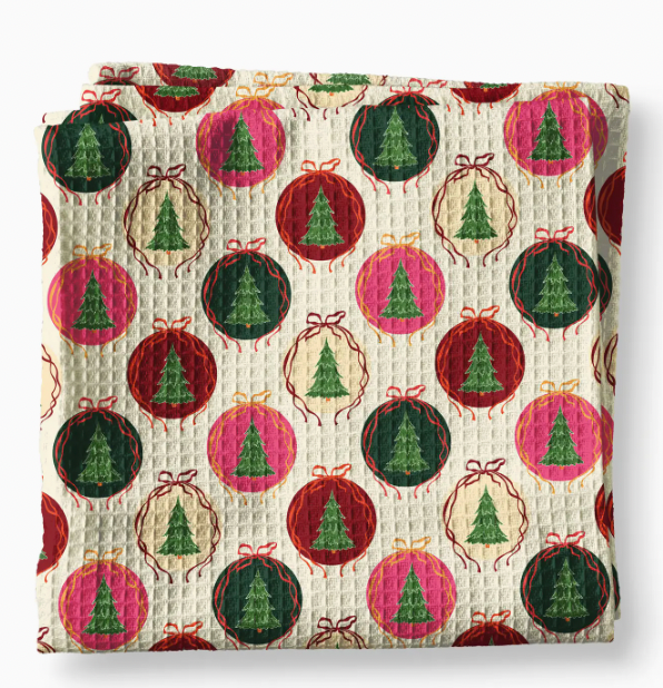 Christmas Tree Retro Ornament Towel Waffle Weave