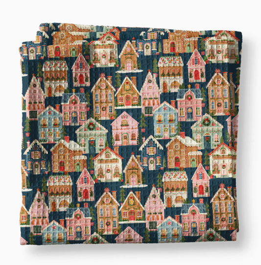 Navy Christmas Village Towel