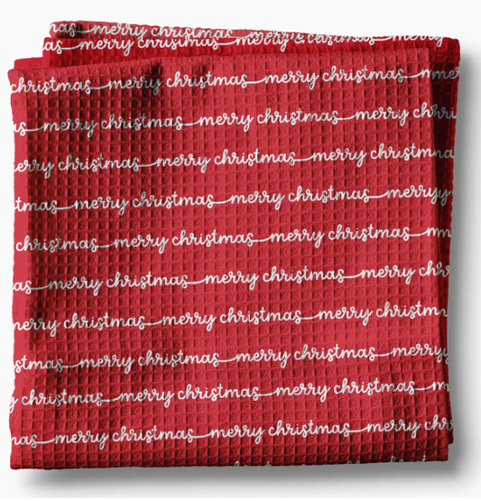 Merry Christmas Script Towel Waffle Weave
