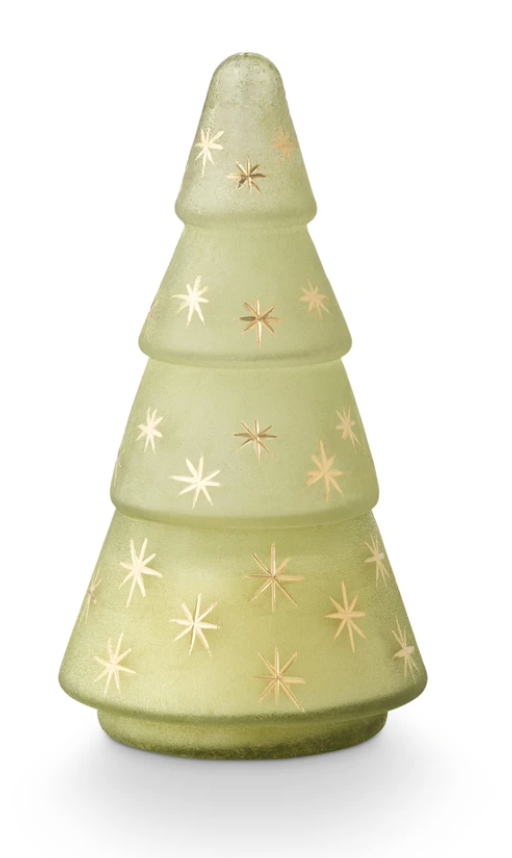 Frosted Tree Star Glass Candle
