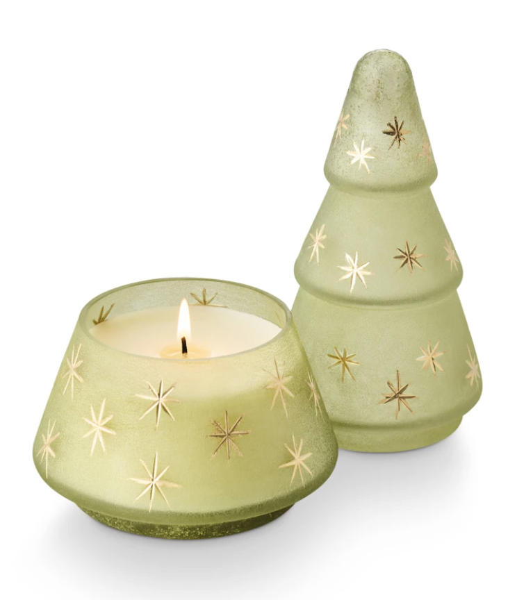 Frosted Tree Star Glass Candle