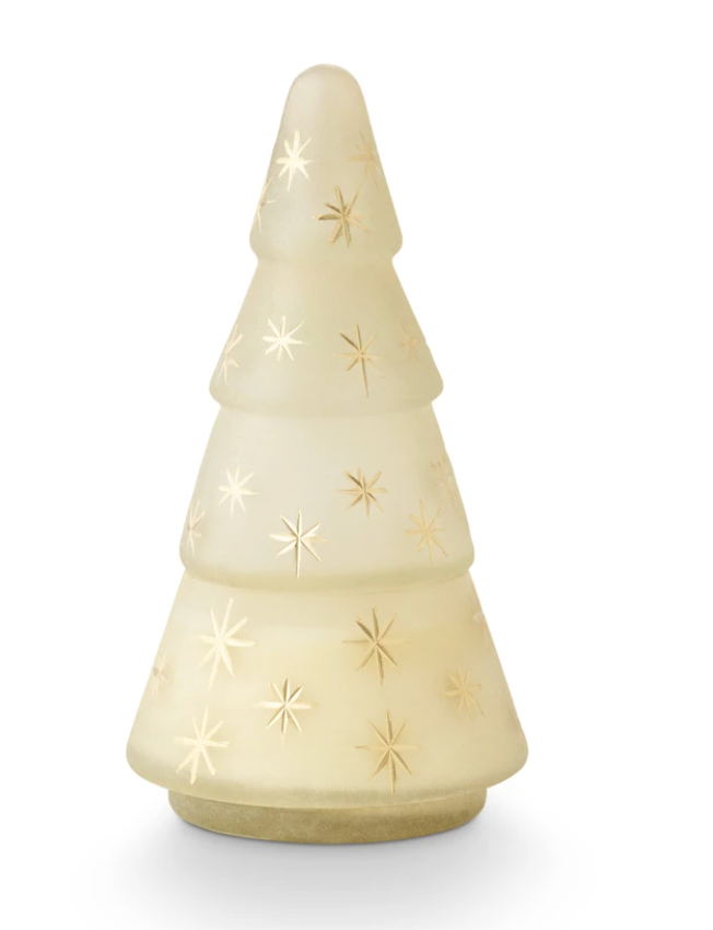 Frosted Tree Star Glass Candle