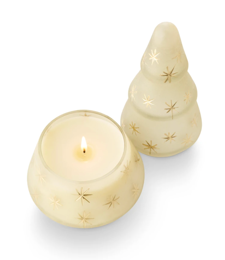 Frosted Tree Star Glass Candle