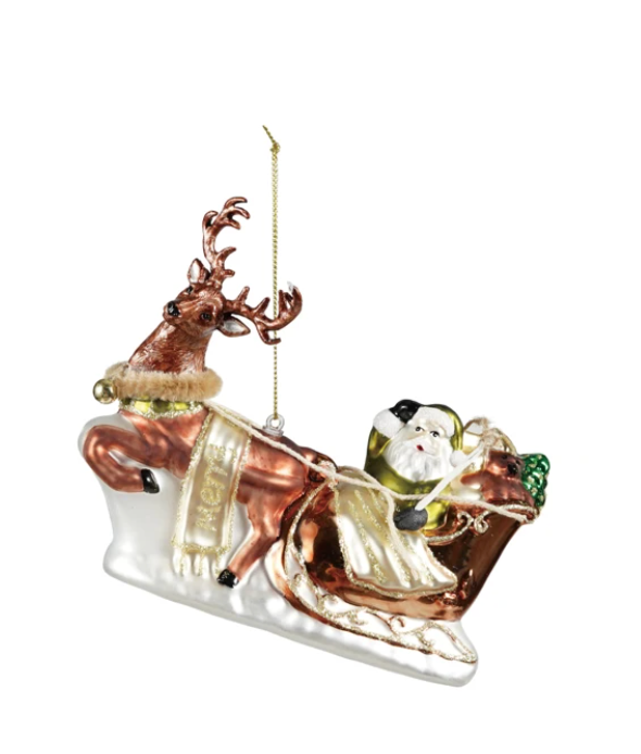 Glass Santa's Sleigh & Reindeer Ornament