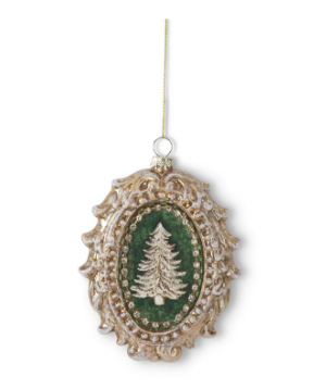 Gold Whitewashed Glass Oval Tree Ornament