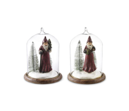 Glass Cloche Resin Santa Ornament