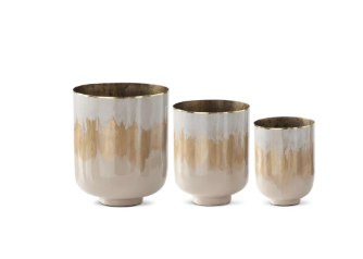 Cream & Gold Enameled Metal Nesting Pots
