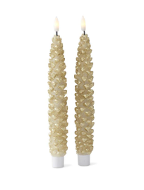 LED Pinecone Taper Candles w/ Timer Set of 2