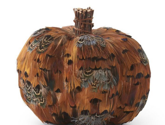 5" Feather Pumpkin with Twig Stem