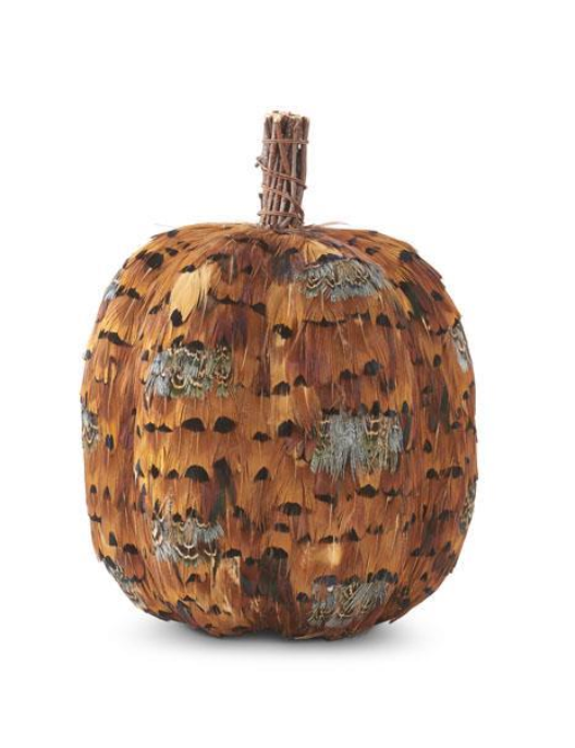 9" Feather Pumpkin with Twig Stem