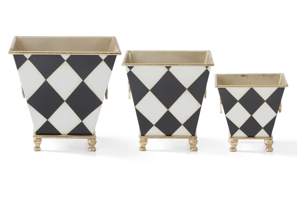 Black & White Check Square Planters