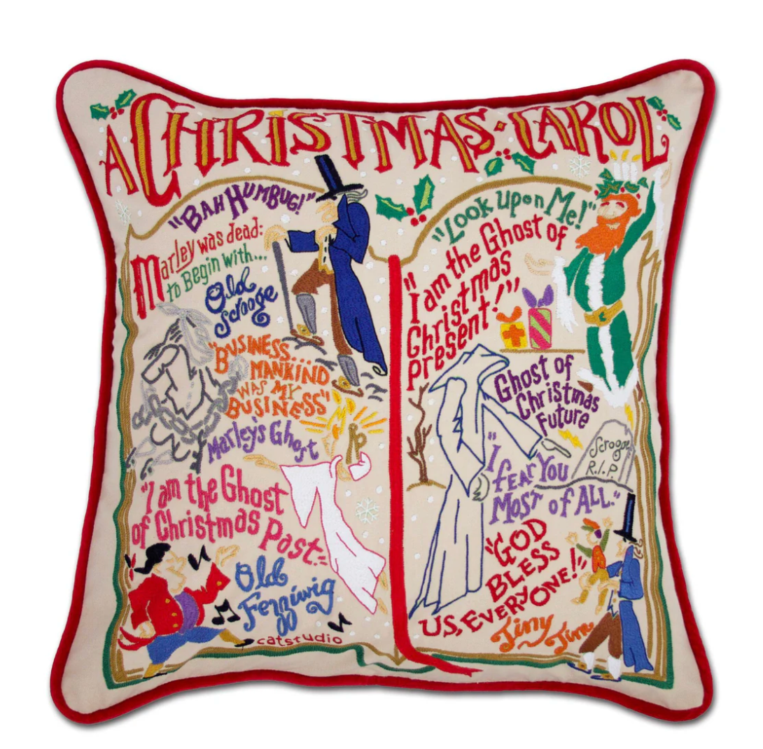 A Christmas Carol Hand Embroidered Pillow