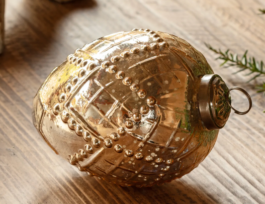 Beaded Regal Burnished Mercury Glass 8" Ornament