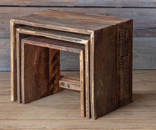 Three Stacked Primitive Wood Tables