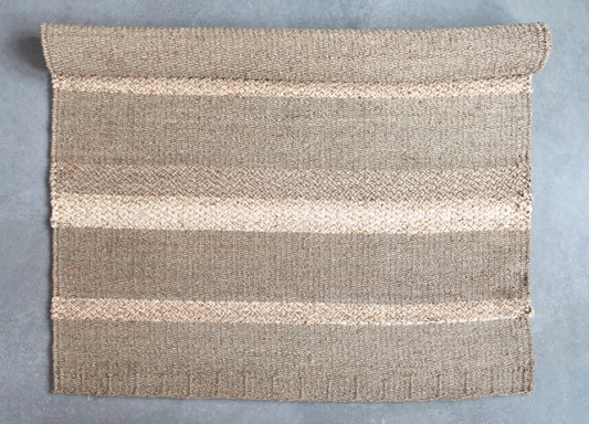 Hand-Woven Seagrass and Corn Husk Rug with Stripes