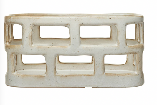 Stoneware Basket, Matte Cream Colored Speckled