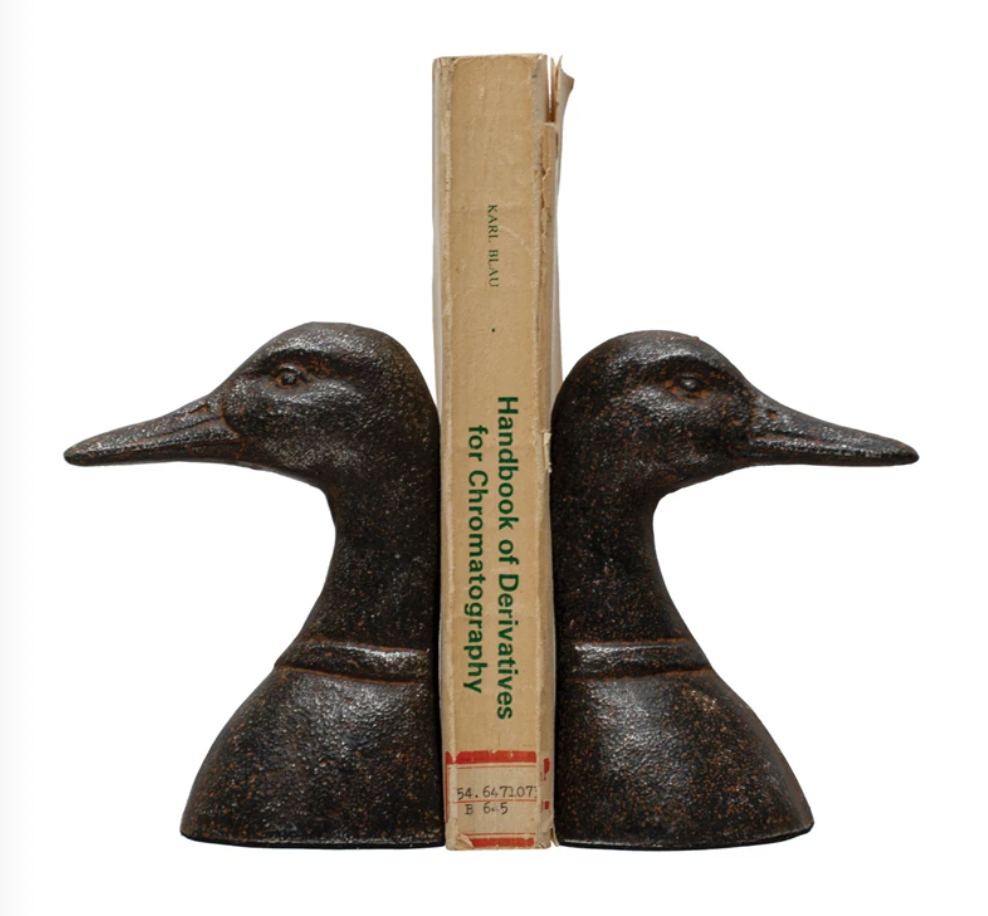 Cast Iron Duck Head Bookends, Distressed Black, Set of 2
