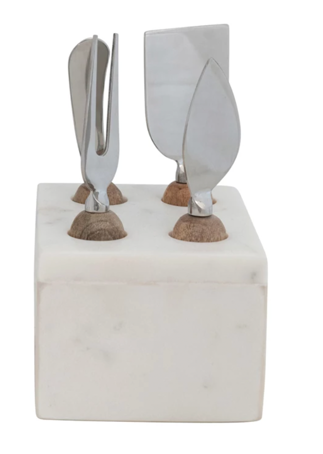Marble Stand Cheese Servers w/ Wood Handles
