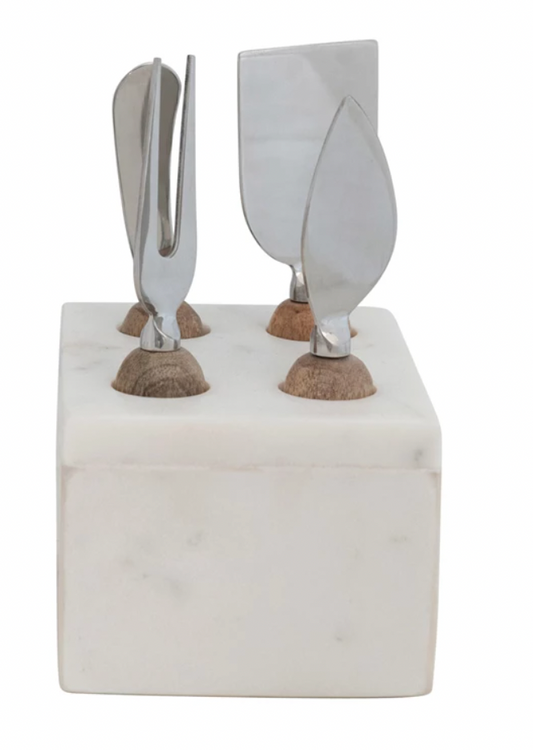 Marble Stand Cheese Servers w/ Wood Handles