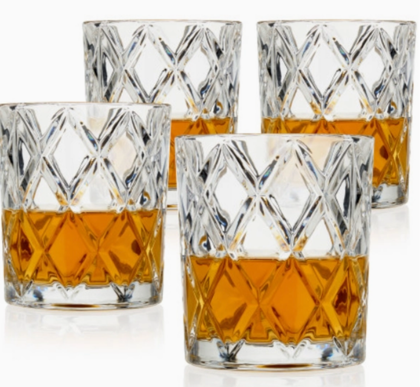 Diamond-Faceted Crystal Whiskey Glasses - Set of 4