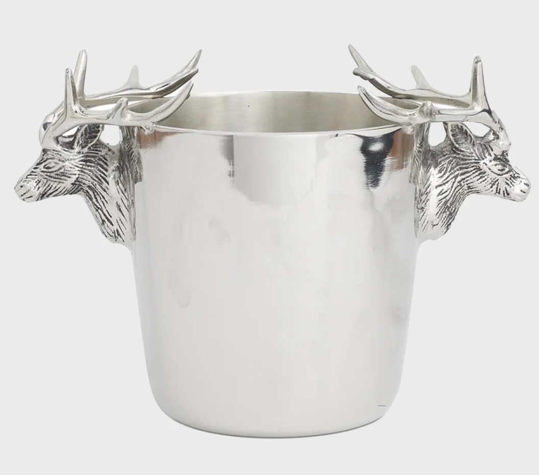 Silver Ice Bucket with Deer Head Handles